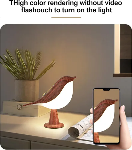 Vista 3 de Lámpara de mesa con control táctil de mesita de noche, lámparas de aroma, con forma de pájaro, lámpara de escritorio LED con puerto de carga USB, 3