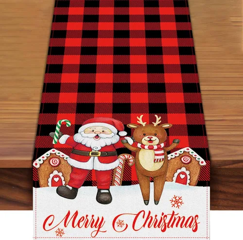 Vista 9 de Camino de mesa navideño de 72 x 13 pulgadas, diseño de adorno rojo con flor de pascua, ramas de pino y patrón de copo de nieve para cocina, mesa