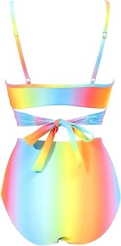 Vista 3 de SPDJUMPER Bikini de cintura alta para mujer, traje de baño de dos piezas con estampado floral