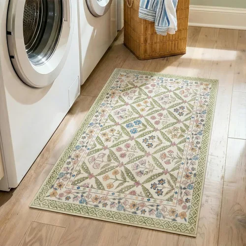 Vista 3 de jinchan Haden - Alfombra de entrada de 2 x 3 pulgadas, diseño floral vintage, lavable, suave, antideslizante, de pelo bajo, para puerta, cocina