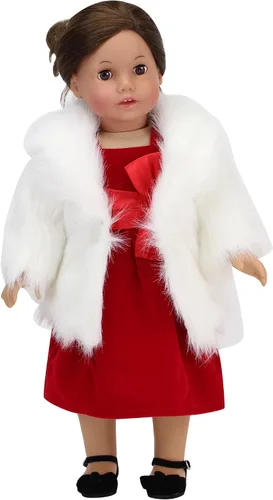 Vista 3 de Sophia's - Abrigo de invierno de piel sintética de marfil para muñeca de 18" con gran collar y cierre de lazo con capullos de rosa