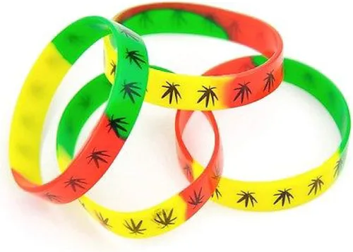 Vista 4 de BUNFIRES - Pulsera de silicona con diseño de hojas de marihuana y cannabis