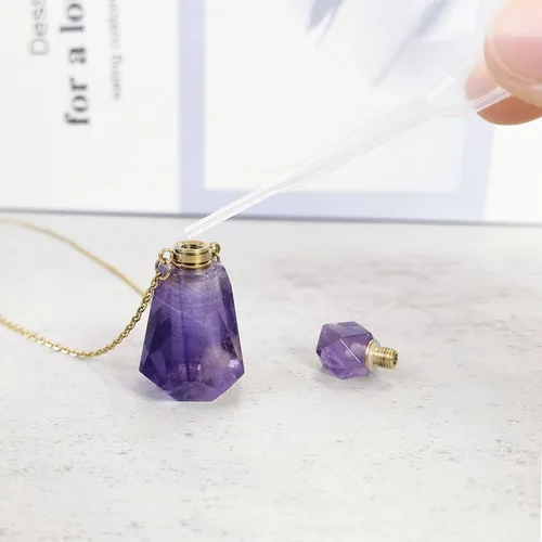 Vista 51 de Perfume Bottle Necklace Heart Shape, Amethyst Necklace Healing Crystal for Women, Essential Oil Diffuser Bottle Necklace Jewelry for Liquid