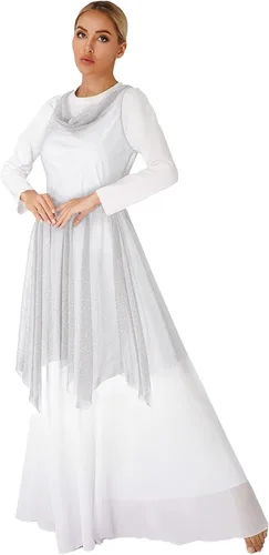 Vista 8 de Women Worship Praise Dance Tunic Glittery See-Through Lyrical Dance Dress Negro