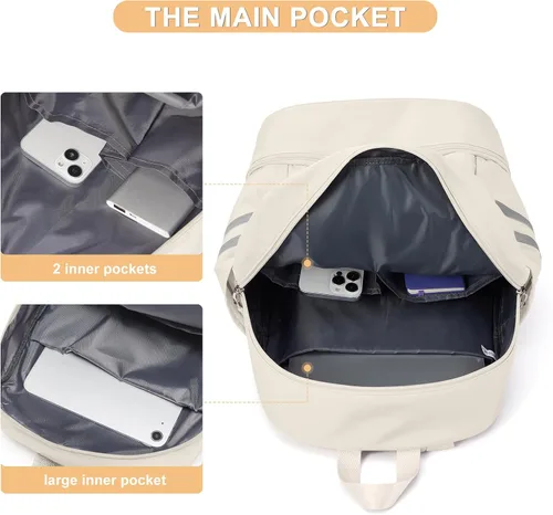 Vista 3 de coofay Mochila de gimnasio para mujer, bolsa de gimnasio con compartimento beige (A-Beige)