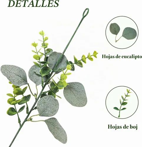 Vista 2 de Paquete de 8 guirnaldas artificiales de eucalipto, plantas colgantes de hojas verdes artificiales, vides de eucalipto para decoración de telón