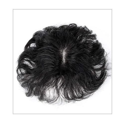 Vista 2 de Extensiones de cabello humano con base monofónica tejida a mano, 7 pulgadas, cabello ondulado corto, 2.8 x 3.9 in, parte libre, área pequeña De