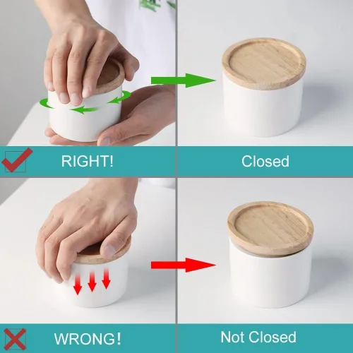 Vista 6 de Sweejar Kitchen Canisters - Tarro de cerámica para almacenar alimentos, recipientes apilables con tapa de madera y sello hermético para servir café