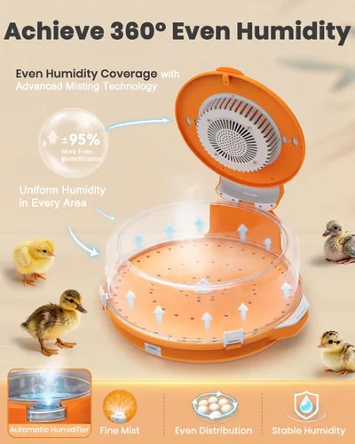 Vista 3 de Incubadora de 15 huevos con recarga lateral de agua, control automático de humedad, girador automático de huevos, temperatura ajustable, vela