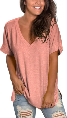 Vista 2 de liher - Camisetas de manga corta con cuello en V para mujer para verano suelta
