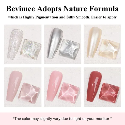 Vista 3 de Juego de esmaltes de uñas regulares de secado rápido, 6 colores plateados con purpurina metálica y esmalte de uñas de gelatina rosa y rojo nude