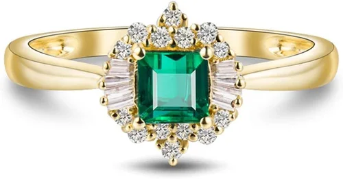 Vista 2 de Lanmi Anillo de oro amarillo de 14 quilates con diamantes naturales de esmeralda para mujer, compromiso de compromiso de boda, aniversario
