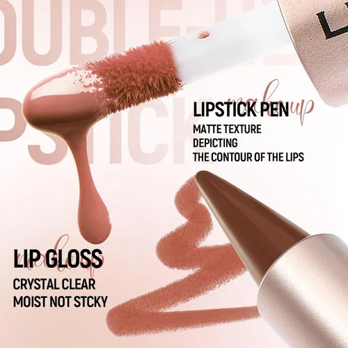 Vista 7 de BAISEN DIARY 2 en 1 doble punta mate delineador de labios y brillo de labios, lápiz combinado de labios marrón nude degradado, delineador de labios