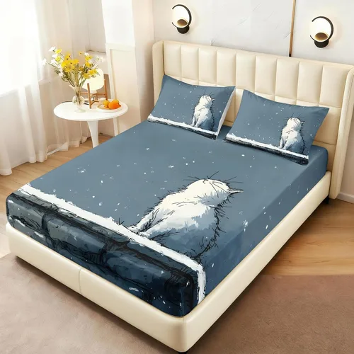 Vista 21 de AILONEN Lovely Bear - Juego de sábanas bajeras tamaño Queen, juego de ropa de cama con pajarita de dibujos animados para niños y niñas, sábana