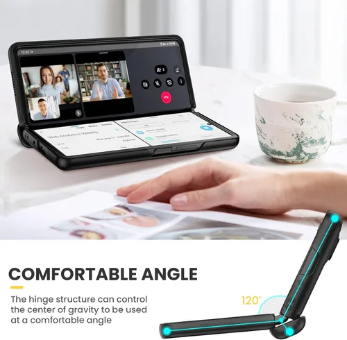 Vista 5 de Ruky - Funda para Galaxy Z Fold 4 con protección de bisagra, color negro Fundas de cuerpo completo con soporte magnético y protector de pantalla