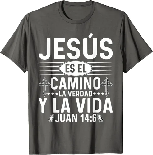 Vista 56 de Camisetas Cristianas en español Versículos Biblia Juan 14:6 Camiseta, Negro, S