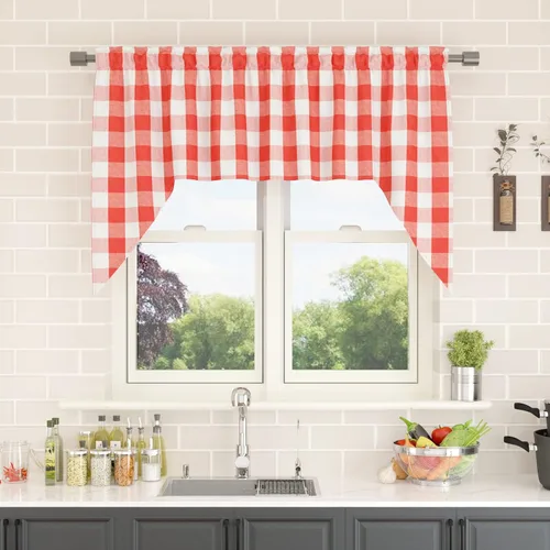 Vista 71 de Cenefas de cortina para ventana de 16 pulgadas de largo, 2 paneles de cuadros búfalo, cortinas pequeñas con bolsillo para barra, estilo clásico