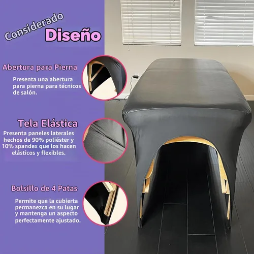 Vista 3 de Funda de cama de pestañas, cubierta impermeable de cuero artificial para mesa de masaje, protector de cera ajustable para cama de esteticista