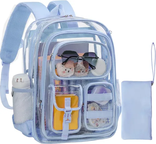 Vista 15 de Mochila transparente de tres capas, bolsa transparente resistente para niños, mochila transparente para niñas y niños (beige)