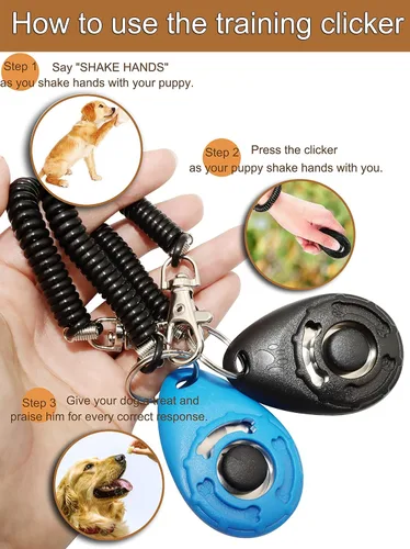 Vista 3 de Chadou Clicker de entrenamiento de mascotas para perro, clickers con correa de muñeca para gato, pájaro, cachorro, paquete de 2