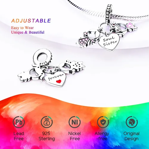 Vista 5 de Cuentas de plata de ley 925 para pulseras y collares, cuentas de cristal para hermana de pasaporte de avión, pulseras de ángulo de corazón de café