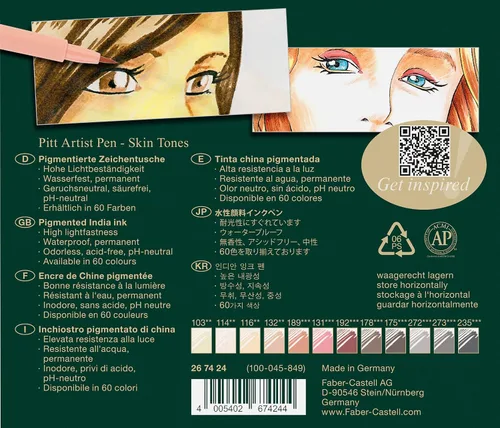 Vista 4 de Faber-Castell Art & Graphic Pitt Artist Pen Brush India Ink Pen, Retrato, Juego de 12, para arte, manualidades, dibujo, bocetos, hogar, escuela