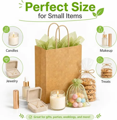Vista 5 de MAQIHAN Bolsas pequeñas de papel kraft con asas – 15 bolsas pequeñas de papel de estraza marrón, bolsa de papel con caramelos, recuerdos de fiesta