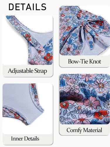Vista 8 de Conjunto de traje de baño tankini para niñas, de dos piezas, estampado y parte inferior de bikini de 5 a 14 años