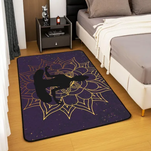 Vista 4 de Alfombra de yoga de 4 x 5 con mandala bohemia para sala de estar, dormitorio, espiritual zen, súper acogedora, alfombra decorativa para mujeres