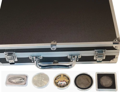 Vista 3 de Ursae Minoris Elite - Caja de aluminio negro para 100 cápsulas de monedas grandes, "H", XL, "I" o acrílico, 2 x 2