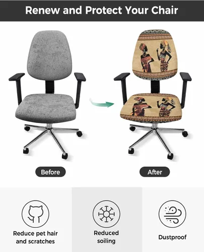 Vista 4 de Fundas para silla de oficina para mujeres africanas, elásticas, 2 piezas, suave, decorativo, protector para silla de escritorio, protector universal