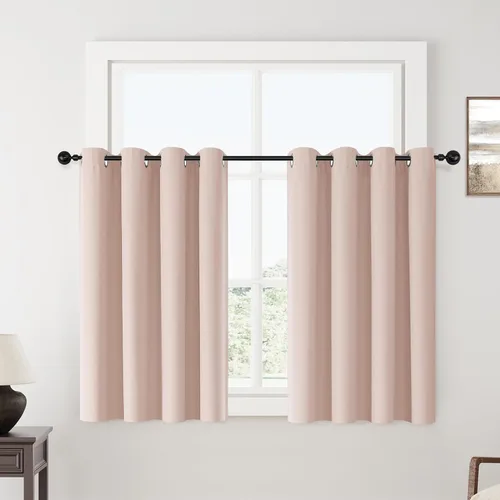 Vista 125 de ChrisDowa Cortinas 100% Opacas de Abedul Sólido de 45 Pulgadas de Largo, 2 Paneles para Dormitorio y Sala de Estar, Estilo Granja Oscurecedoras