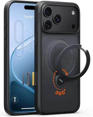 Vista 15 de TORRAS Q3 Spin - Funda para iPhone 14 Pro Max con soporte magnético 360, color negro