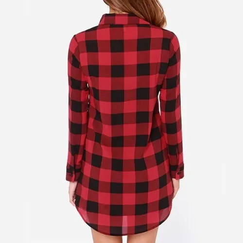 Vista 3 de Women's 2023 Summer Tops Plaid Long Sleeve Collar Neck Casual Button Down Dress Shirt Dress Casual Dresses
