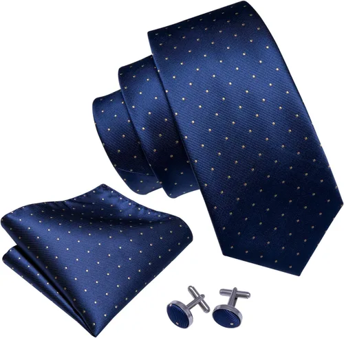 Vista 119 de Barry.Wang Corbatas de seda para hombre, diseño de lunares, gemelos cuadrados de bolsillo, gemelos para negocios, boda