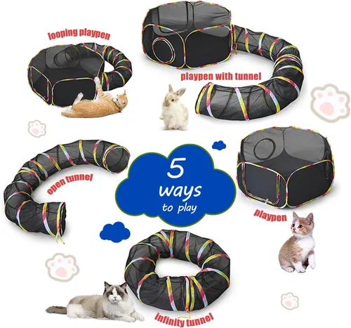 Vista 3 de CLKHOWL Recinto para gatos al aire libre, carpas portátiles para gatos para exteriores, sin jaula para exteriores, recinto para mascotas, túnel