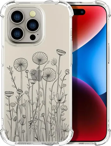 Vista 43 de Compatible con iPhone 14, funda transparente y bonita para mujeres y niñas, diseño floral, diseño floral femenino, funda para teléfono 14