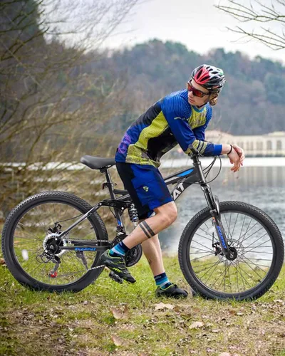 Vista 8 de 26 27.5 inch Mountain Bike Full Suspension, 21-Speed Steel Frame for Men & Women, Mechanical Disc Brakes Mens Mountain Bike, Outdoor Cycling