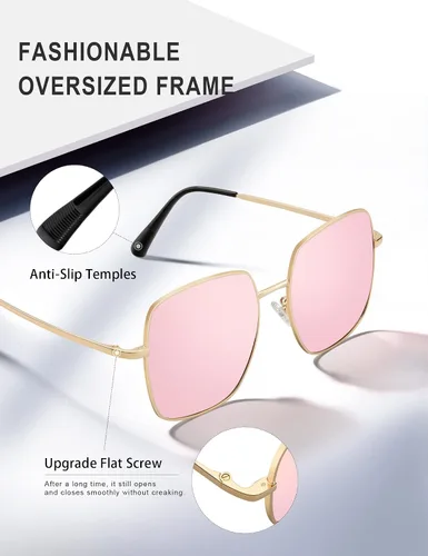 Vista 5 de HENGOSEN Square Sunglasses for Women and Men, Oversized Sun Glasses with 100% UV Protection