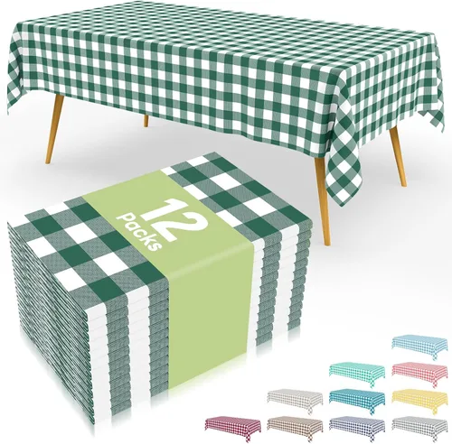 Vista 25 de Smiry 8 paquetes de manteles desechables Gingham, 54 x 108 pulgadas, manteles de plástico impermeables rectangulares en diseño a cuadros