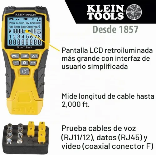 Vista 7 de Klein Tools Kit de probador de cables VDV501-851 y crimpadora modular de trinquete VDV226-110, pelacables, cortador de cables, para conectores