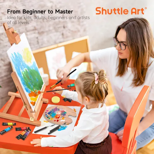 Vista 8 de Shuttle Art - Juego de 66 pinturas acrílicas, juego de pintura acrílica de 30 colores, caballete de madera, lienzo de pintura, pinceles de pintura
