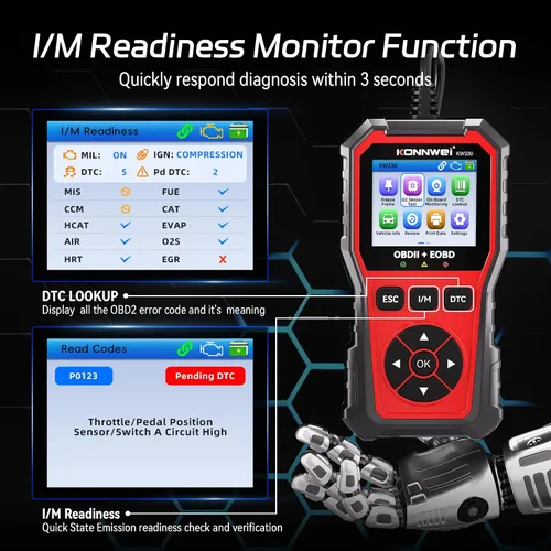 Vista 4 de KONNWEI Herramienta de diagnóstico del escáner OBD2 KW330, lector de código del motor con prueba de voltaje de la batería, corriente de datos