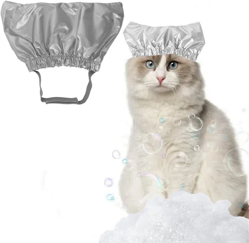 Vista 9 de Gorro de ducha para perro, impermeable, reutilizable, con correa ajustable para evitar el agua en las orejas, arnés elástico para gatos, gatitos