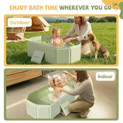 Vista 4 de Orzbow Bañera para niños pequeños, bañera plegable con base antideslizante, bañera portátil para niños de 12 meses en adelante, fácil de limpiar