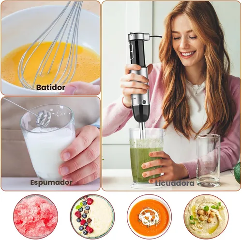 Vista 6 de Batidora de inmersión de mano para cocina, licuadora de emulsión de mano con cuchillas de titanio, batidora de mano eléctrica de 12 velocidades