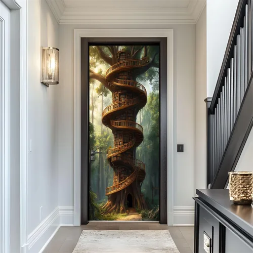 Vista 10 de Calcomanías para puerta, arte de pared 3D con mareos, color blanco y negro, colores primarios, murales, papel tapiz autoadhesivo para puerta, póster