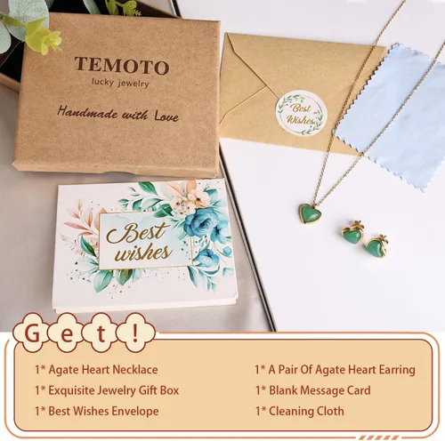 Vista 4 de Temoto Carnelian Crystal Stone Gold Heart Necklace for Women Red Pendant Necklaces Natural Healing Protection Anniversary Birthday Valentines Day