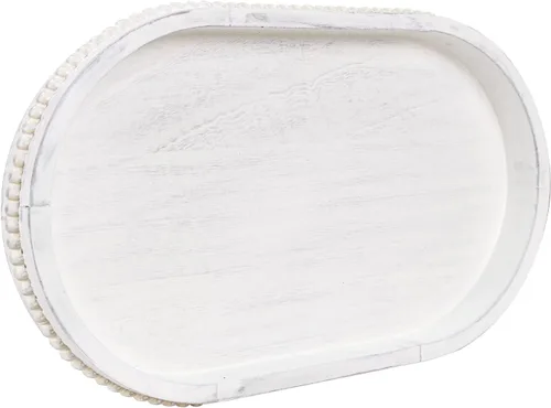 Vista 20 de MAONAME Bandeja de Madera para Servir, Bandeja de Madera Estilo Granja con Cuentas, Bandeja Octogonal para Servir Blanca Lavada, Bandeja de Mesa