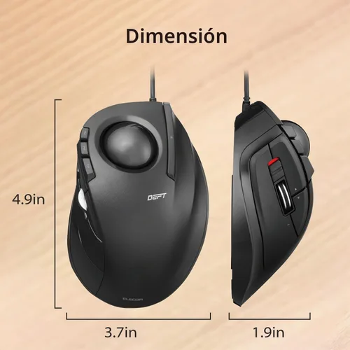 Vista 7 de ELECOM Ratón DEFT Trackball, con cable, control de dedos, función de 8 botones con seguimiento suave, diseño ergonómico, Windows11, macOS (M-DT2URBK)